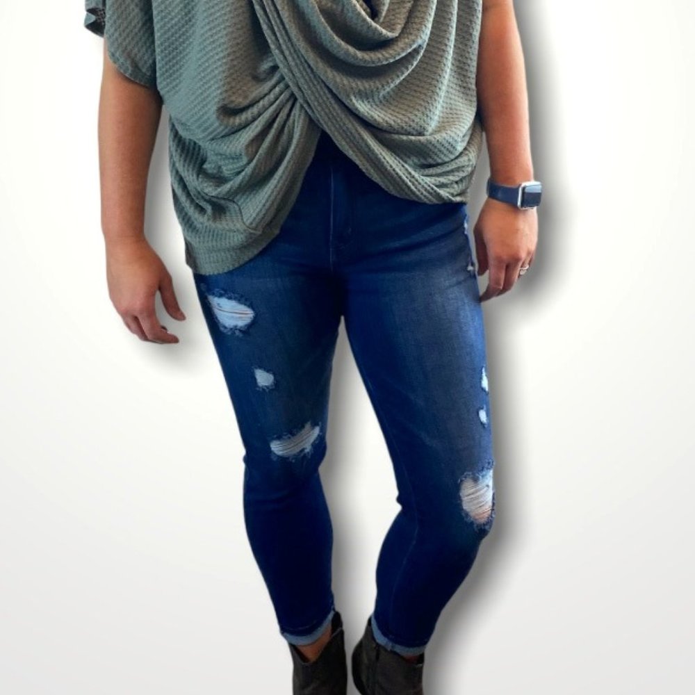 High Rise Destructed Skinny Jeans